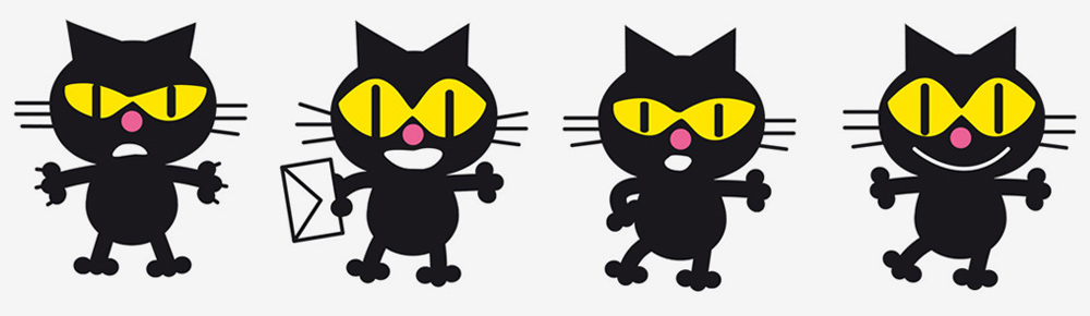 Black cat character in various poses.