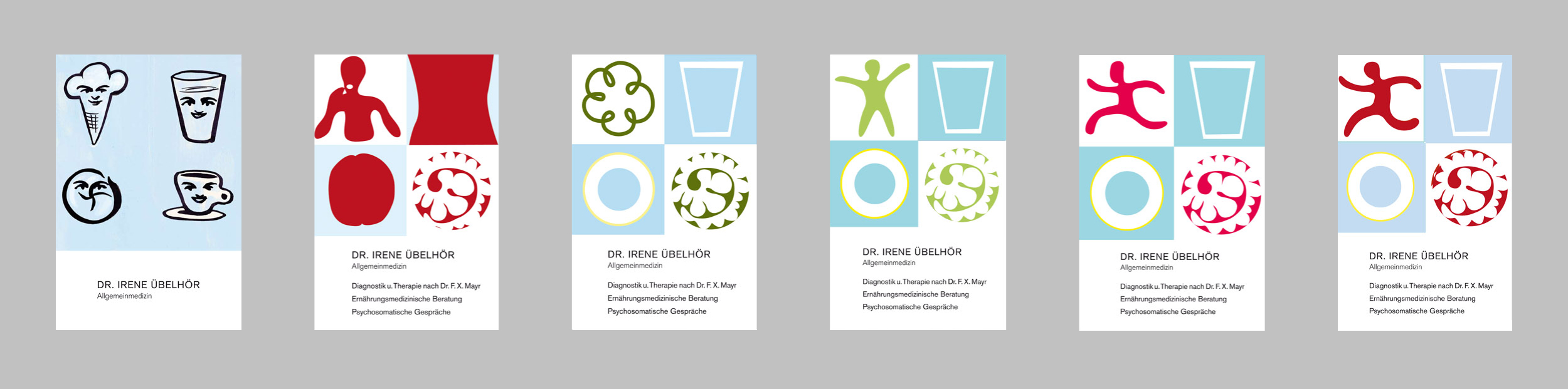Several images side by side. Starting with 4 figurative illustrations turning into more graphical and abstract forms with each image.