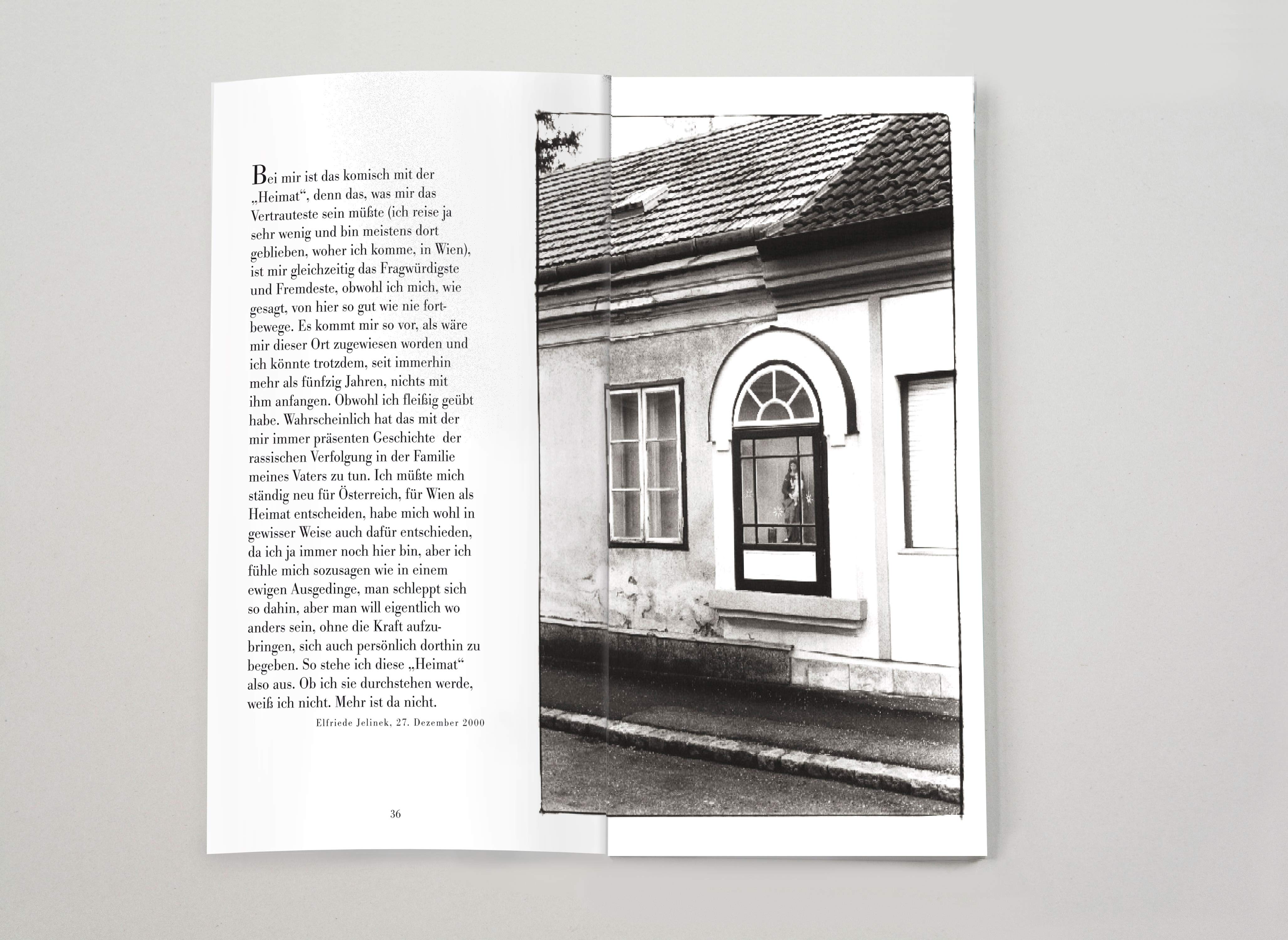 Double page. Photo of old house beside textblock.