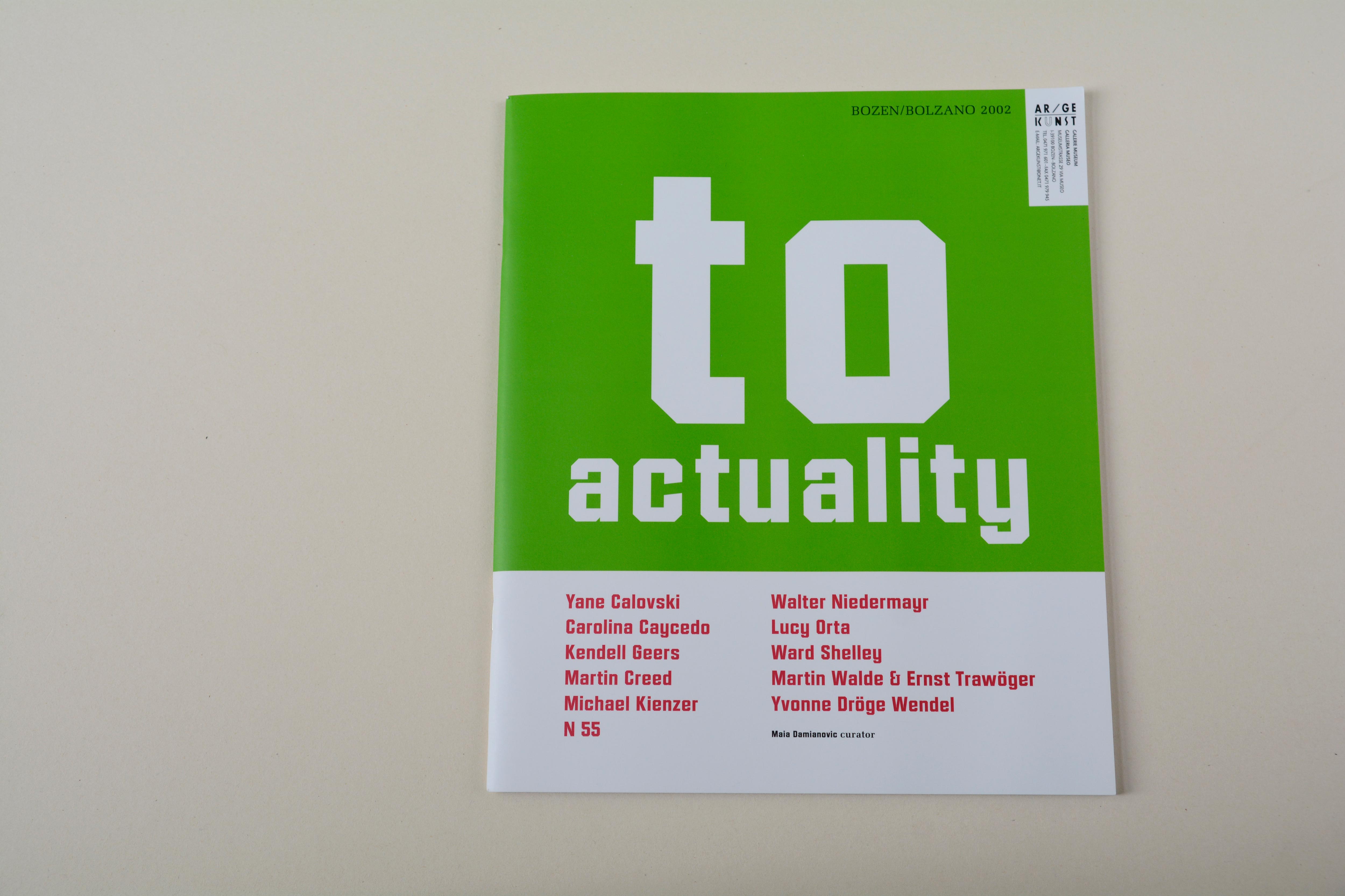 Cover catalogue. Large title on flash green background. List of names on white space at bottom.